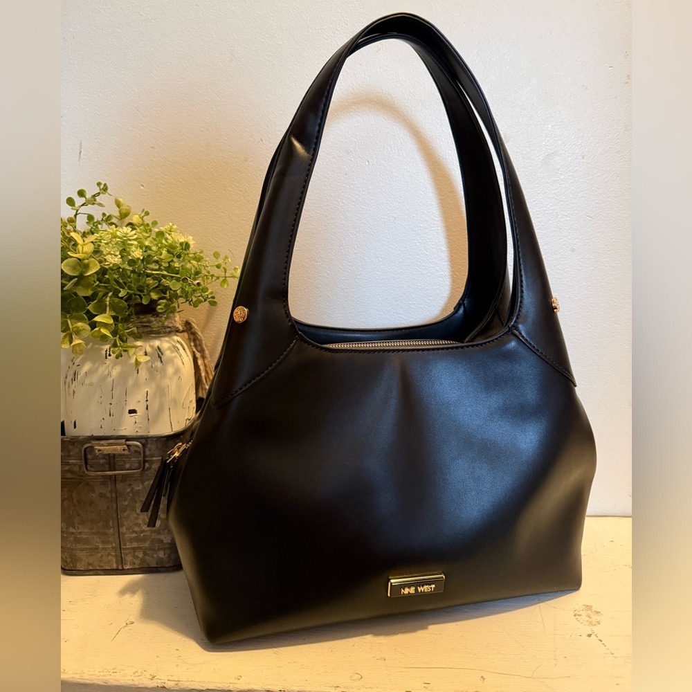 Nine West  Black Eamon Triple Compartment Shoulder Bag NWOT
